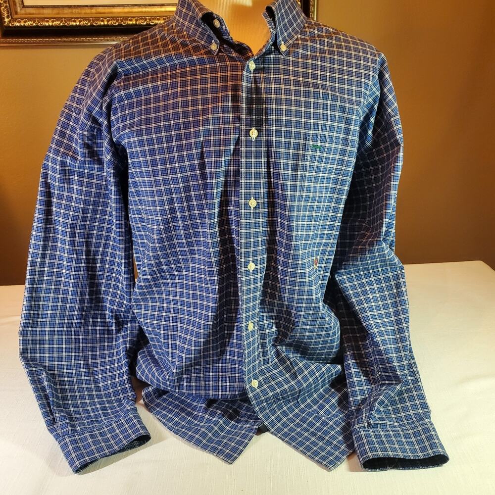 Tommy Hilfiger Mens XXL Blue Plaid Button Down Shirt 100% Cotton